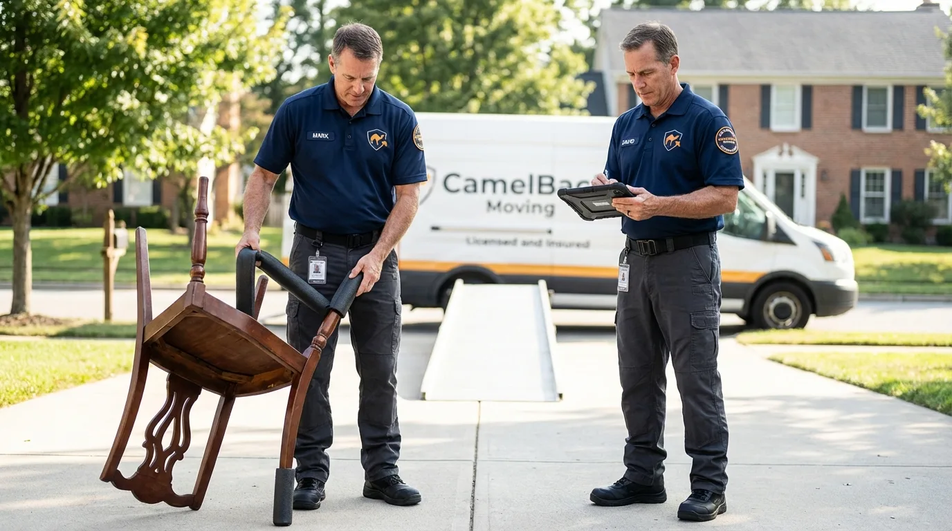 Movers inspecting furniture for damage prevention before loading in Manchester, TN